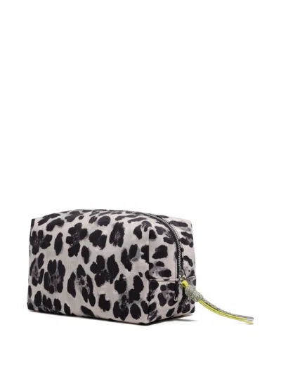 Bimba Y Lola Leopard-print Zip Make-up Bag In Gray