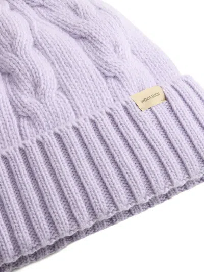 Woolrich Cable-knit Beanie In Purple