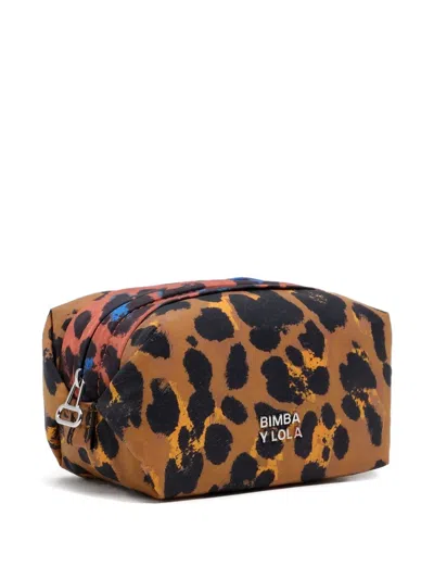Bimba Y Lola Leopard-print Zipped Make-up Bag In Brown