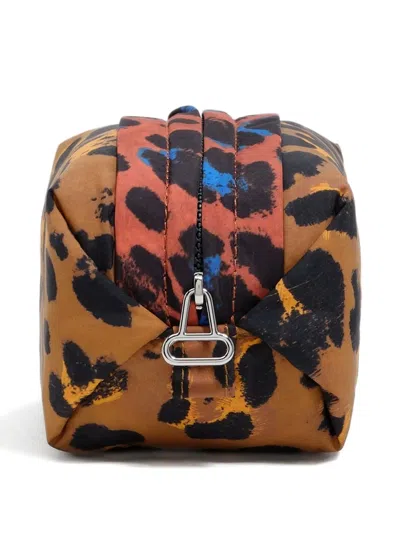 Bimba Y Lola Leopard-print Zipped Make-up Bag In Brown