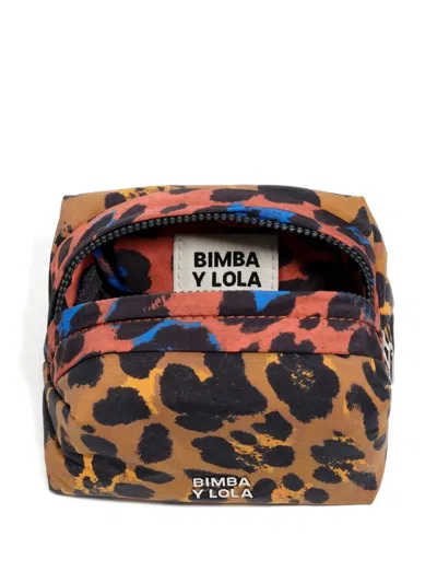 Bimba Y Lola Leopard-print Zipped Make-up Bag In Brown