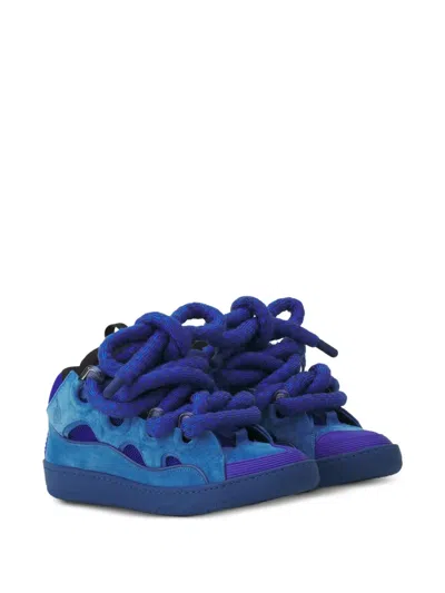 Lanvin Blue Curb Leather With Snake Laces Sneakers In Blue