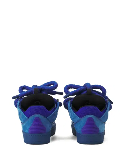 Lanvin Blue Curb Leather With Snake Laces Sneakers In Blue