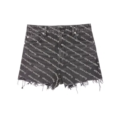 Alexander Wang Logo-print Frayed Shorts In Gray