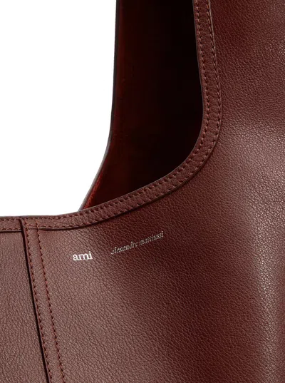 Ami Alexandre Mattiussi Etienne Bordeaux Shoulder Bag With Logo Print On The Front In Leather Woman In Brown