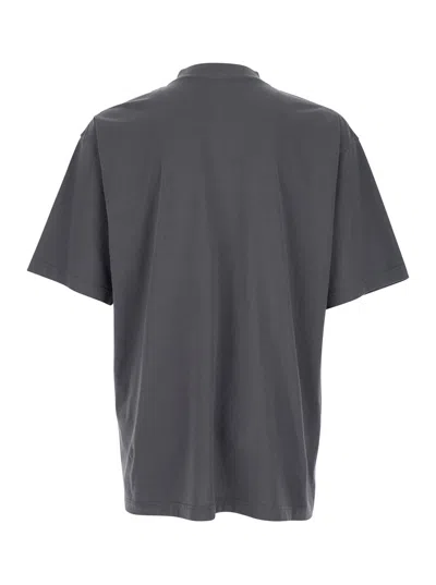 Balenciaga Men Grey Crewneck T-shirt With Logo Embroidery On The Front In Cotton Man In Gray