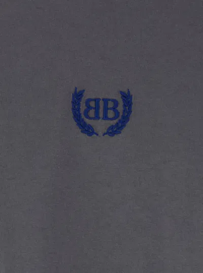 Balenciaga Men Grey Crewneck T-shirt With Logo Embroidery On The Front In Cotton Man In Gray