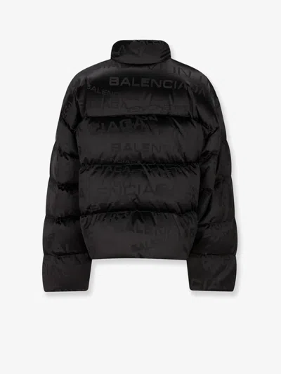 Balenciaga Men Nylon Down Jacket With All-over Lettering Logo In Black