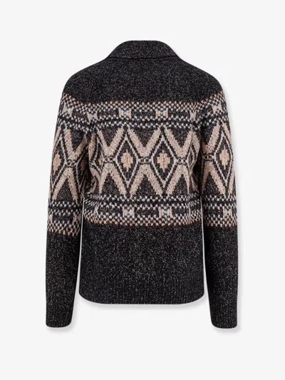 Brunello Cucinelli Geometric Jacquard Cardigan Sweaters And Cardigans Multicolor In Black