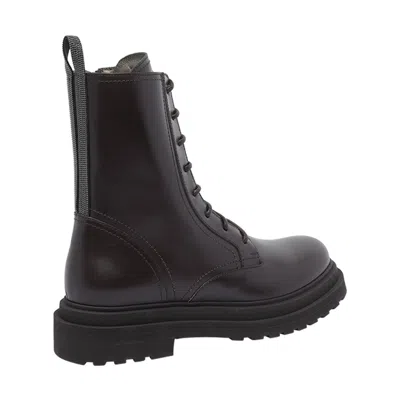 Brunello Cucinelli Leather Ankle Boots In Brown