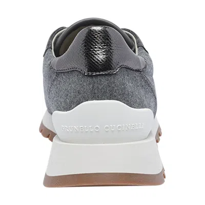 Brunello Cucinelli Runners In Techno Fabric And Calfskin With Precious Trim In Gray