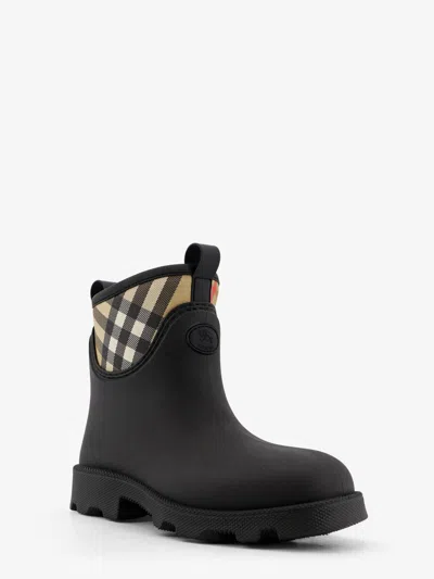 Burberry Marsh Stamp Checked Nylon-trimmed Rubber Ankle Boots In Black