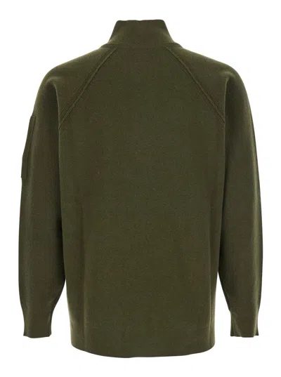 C.p. Company Men Green Turtleneck Sweater With Logo Plaque On The Sleeve In Wool Man In Multi