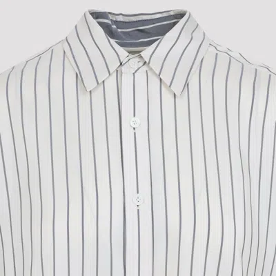 Carven Off-white Silk Shirt With Vertical Grey Stripes And Pointed Collar In White