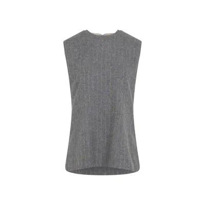 Carven Asymmetric Hem Wool Blend Shift Top With Camel Stripes In Gray
