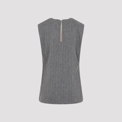 Carven Asymmetric Hem Wool Blend Shift Top With Camel Stripes In Gray