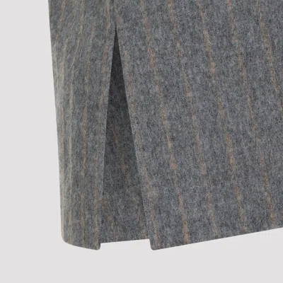 Carven Asymmetric Hem Wool Blend Shift Top With Camel Stripes In Gray