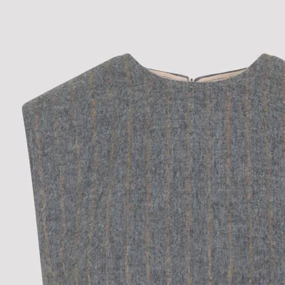 Carven Asymmetric Hem Wool Blend Shift Top With Camel Stripes In Gray
