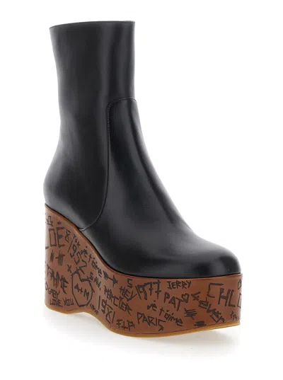 Chloé Graphic Print Ankle Boots With Platform Sole In Black