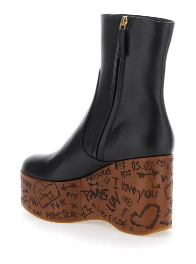 Chloé Graphic Print Ankle Boots With Platform Sole In Black