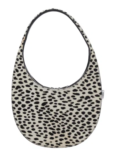 Coperni Swipe Black And White Handbag With Brushed Effect And All-over Polka Dots Motif In Fabric In Black
