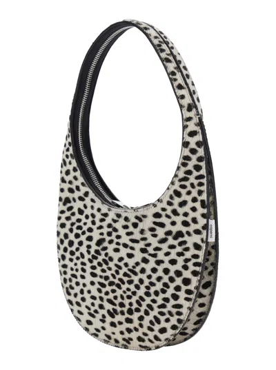 Coperni Swipe Black And White Handbag With Brushed Effect And All-over Polka Dots Motif In Fabric In Black