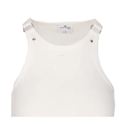 Courrèges 90s Buckle Tank Top With Metal Hardware In White