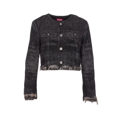 Diesel Grey Jacket With Round Neck And Frayed Edges In Cotton Blend Woman In Black