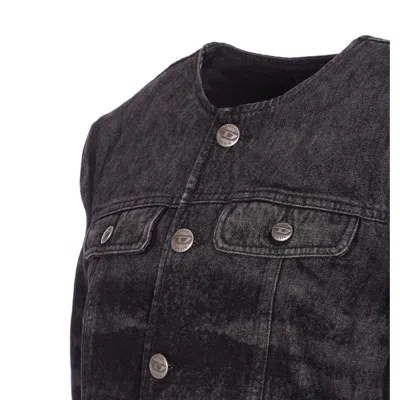 Diesel Grey Jacket With Round Neck And Frayed Edges In Cotton Blend Woman In Black