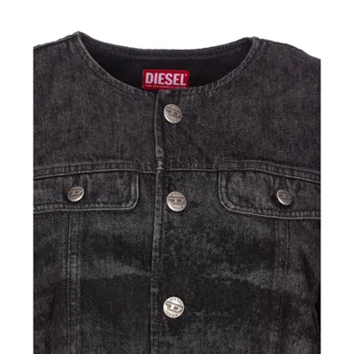 Diesel Grey Jacket With Round Neck And Frayed Edges In Cotton Blend Woman In Black