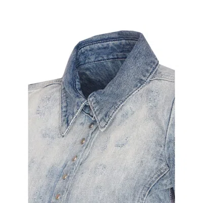 Diesel Shirt In Distressed Honeycomb Denim In Blue