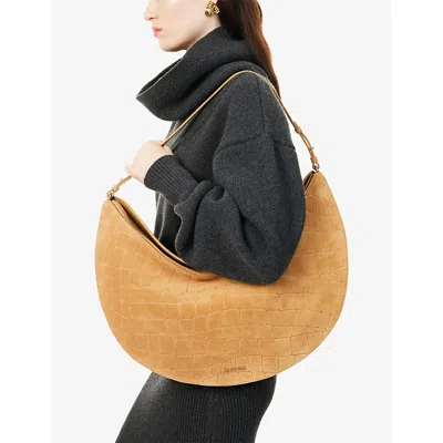 Jacquemus Crescent Crocodile Shoulder Bag With Adjustable Strap In Brown