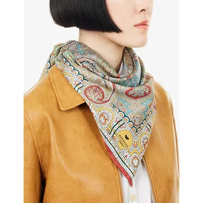 Weekend Max Mara Omens Dark Brown Printed Square Silk Scarf In Brown