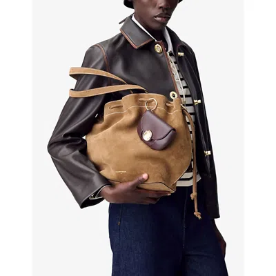 Claudie Pierlot Womens Sand Logo-embossed Suede Tote Bag In Brown