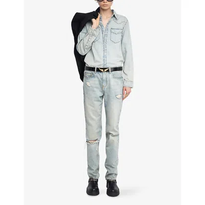 Zadig & Voltaire Womens Light Blue Saby Flap-pocket Denim Shirt In Blue