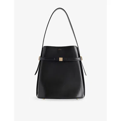 Totême Belted Palmellata Leather Bucket Bag In Black