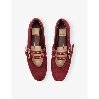 Dolce Vita Baylee Grommet Ballet Flats Oxblood Perforated Suede In Multi