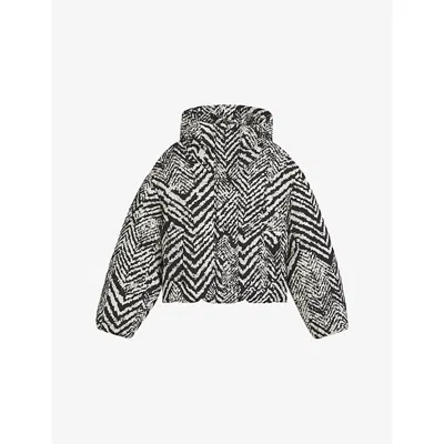 Hugo Boss Womens Open Miscellaneous Herringbone-print Padded Shell-down Jacket In Black