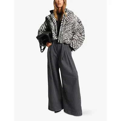 Hugo Boss Womens Open Miscellaneous Herringbone-print Padded Shell-down Jacket In Black