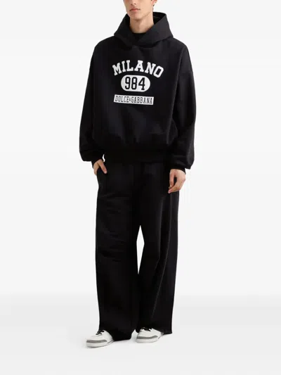 Dolce & Gabbana Hooded Sweatshirt In Jersey With Print In Black