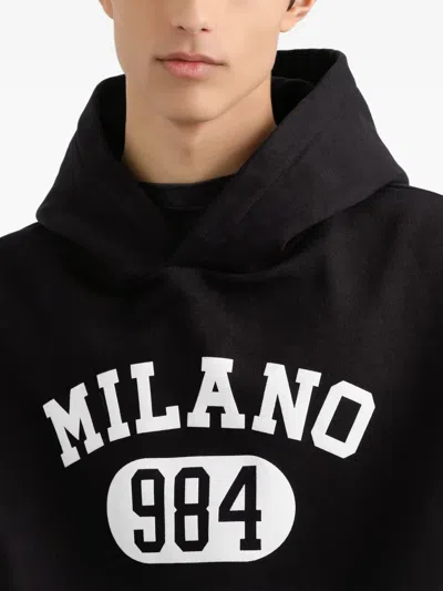 Dolce & Gabbana Hooded Sweatshirt In Jersey With Print In Black