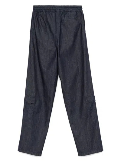 Dries Van Noten Cargo Drawstring Waistband Cotton Trousers In Blue