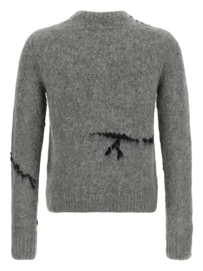 Dries Van Noten Mouche Embroidered Wool Sweater In Gray