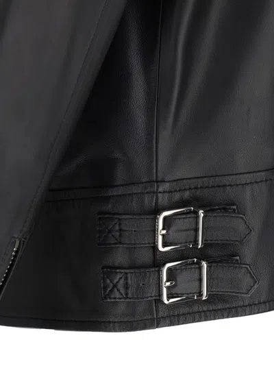 Dsquared2 Men Black Biker Jacket With Mandarin Collar And Waist Straps In Leather Man In Multi