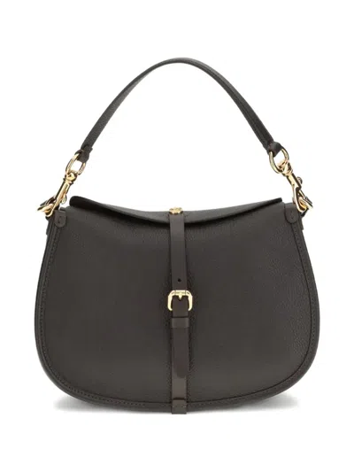 Etro Women Medium Grained Leather Shoulder Bag With Buckle In Black