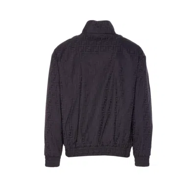 Fendi Men Black Jacket With High Neck And All-over Ff Motif In Tech Fabric Man In Black