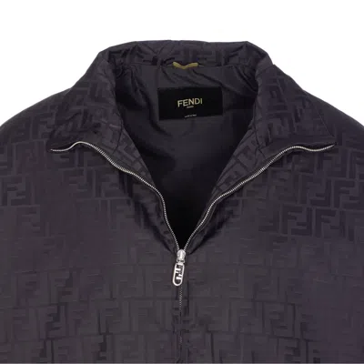 Fendi Men Black Jacket With High Neck And All-over Ff Motif In Tech Fabric Man In Black