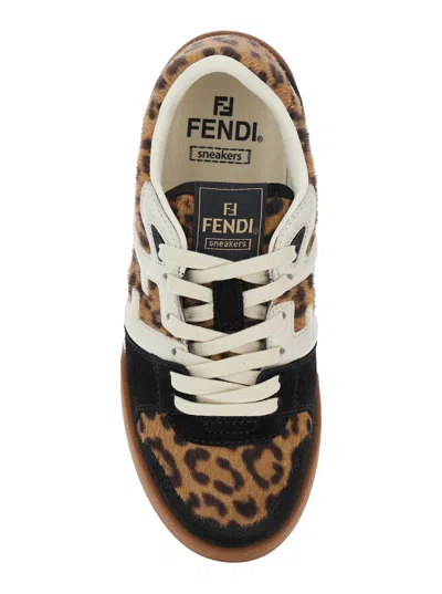 Fendi Low-top Platform In Multicolor Cavallino Calfskin And Suede In Animal Print