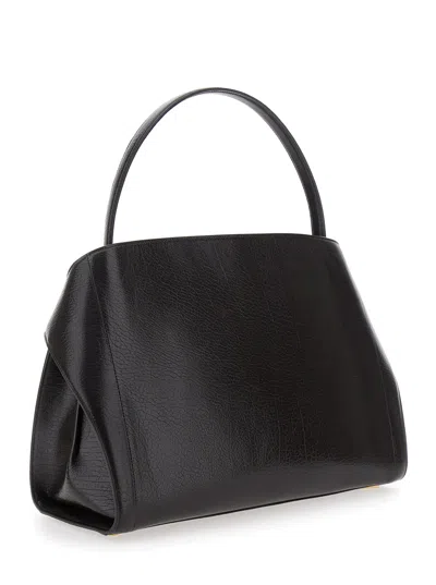 Ferragamo Hug Black Shoulder Bag With Logo Print On The Front In Leather Woman In Multi