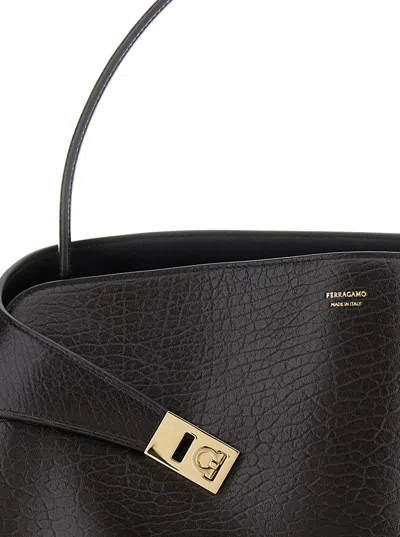 Ferragamo Hug Black Shoulder Bag With Logo Print On The Front In Leather Woman In Multi